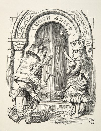 Königin Alice und der Frosch, Illustration aus Durch den Spiegel von Lewis Carroll, 1872 von John Tenniel